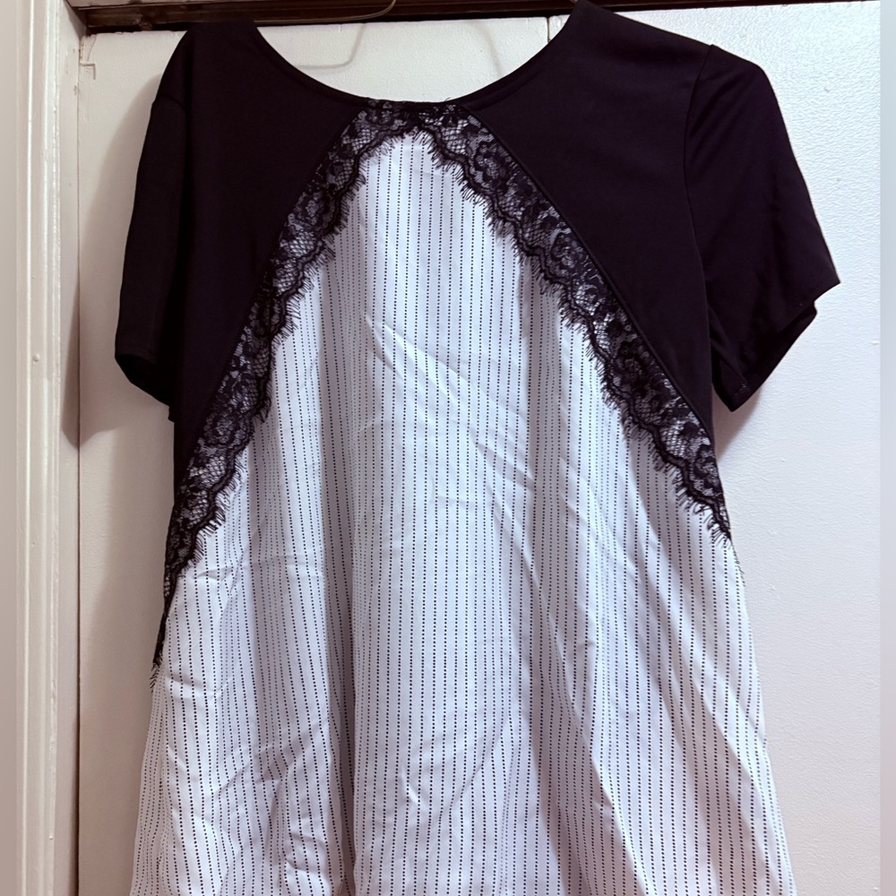 Elegant Black and White Lace Trim Top